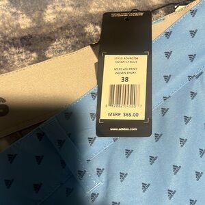 Adidas Men's Golf Ultimate 365 Sky Blue Shorts Adi Print Black Logo Size 38.